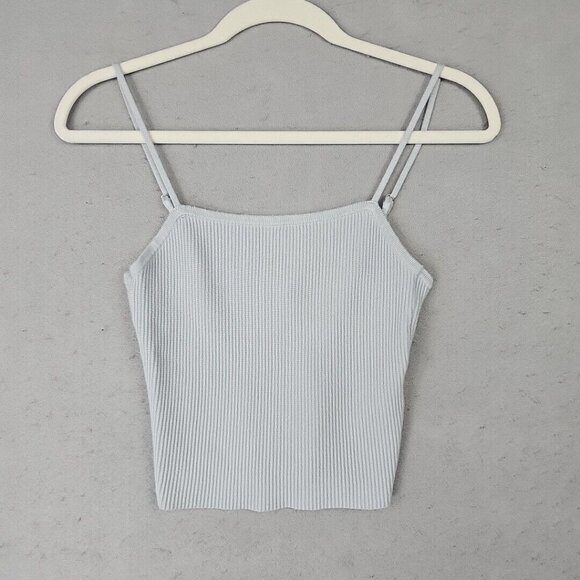 Abercrombie & Fitch Crop Top Womens M Baby Blue Stretchy Ribbed Knit Preppy Sexy - Picture 1 of 7